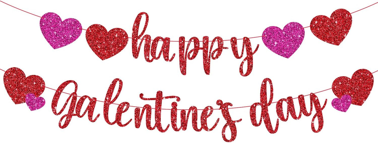 Valentine's Day Party Decoration Set, Heart Balloons, Tassels, Garlands, and Hanging Paper Fans for Anniversaries, Proposals, and Celebrations (Hanging Galentine's Day)