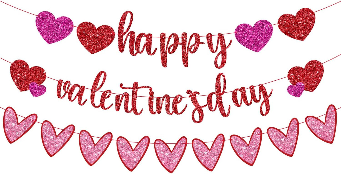 Valentine's Day Party Decoration Set, Heart Balloons, Tassels, Garlands, and Hanging Paper Fans for Anniversaries, Proposals, and Celebrations (Hanging Valentine's Day)